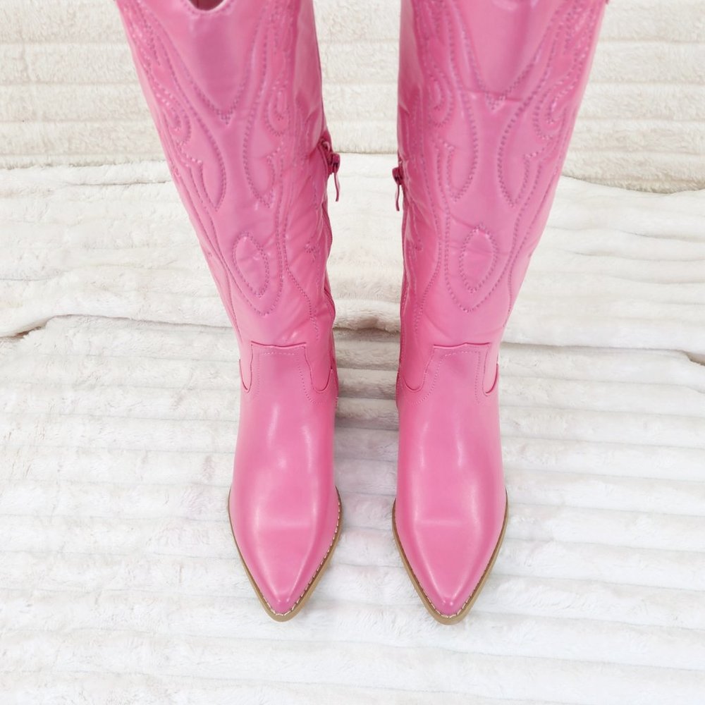 Mata Shoes Pink Western Knee-High Heeled Boots - Picture 6 of 9